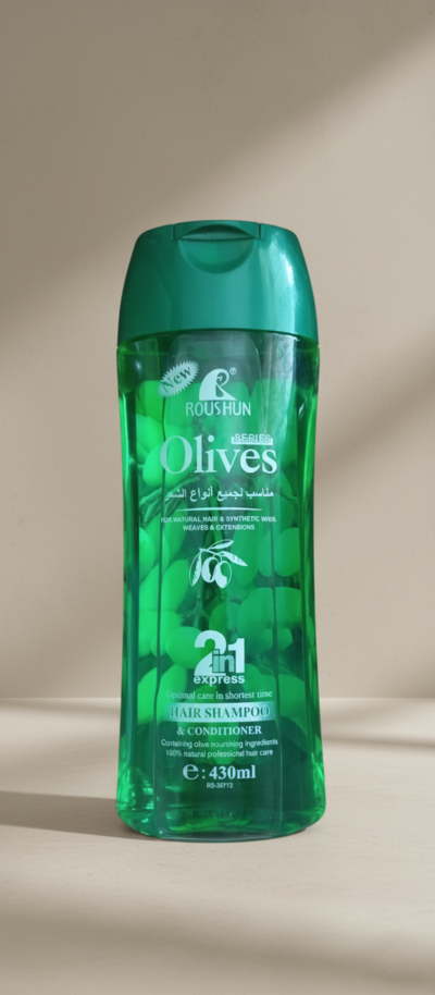 430 ML (LARGE SIZE ) Roushun 2 in 1 Olive Hair Shampoo with Conditioner Rosc for Reduce the forming of dandruff